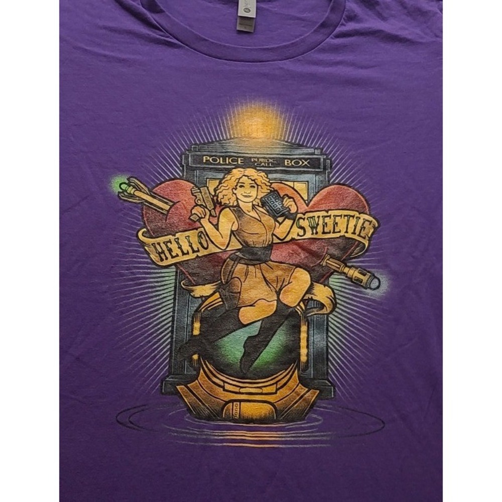 Doctor Who River Song Hello Sweetie Purple Graphic T-Shirt Women's Large Pinup - Picture 4 of 12